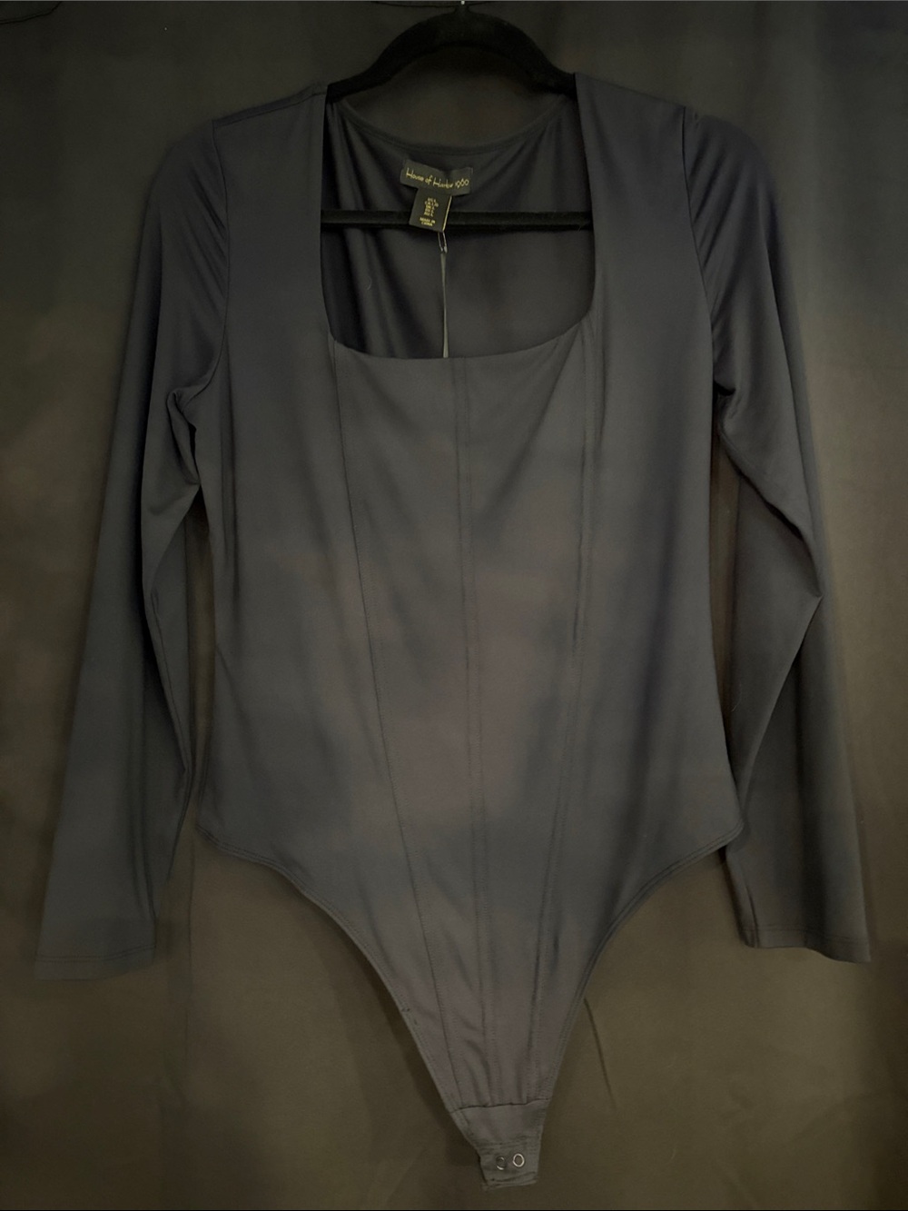 House of Harlow 1960 Black Long-Sleeve Square-Neck Bodysuit